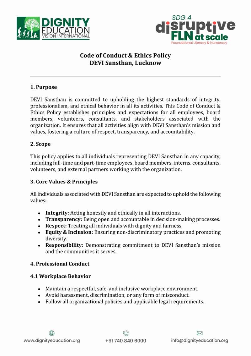 Code of Conduct & Ethics policy