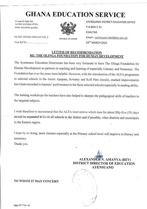 Letter from Ghana District Director of Education
